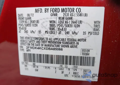 2013 Ford Edge Limited z USA, uszkodzony, nr VIN 2FMDK4KCXDBA85066